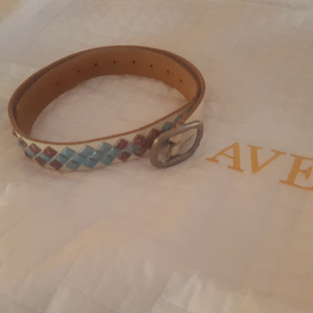 White leather turquoise studded belt